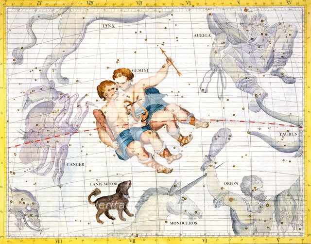 Constellations of Gemini and Canis Minor, 1729. Artist: Unknown