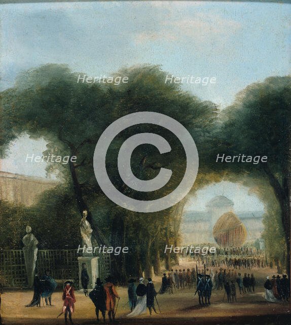 Ascension d'un aérostat, aux Tuileries (le 27 août 1783 ?), c1783. Creator: Ecole Francaise.