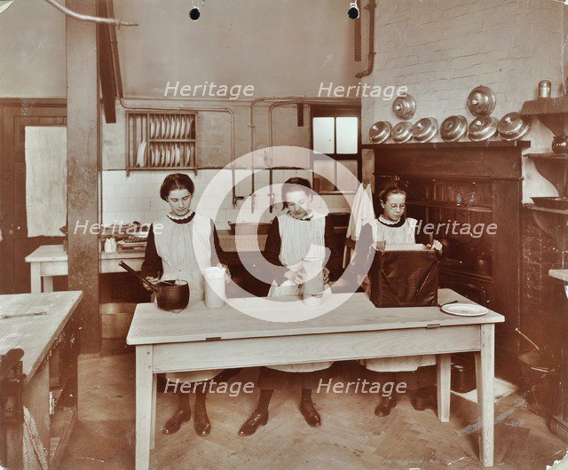 Cookery lesson, Morden Terrace School, Greenwich, London, 1908. Artist: Unknown.