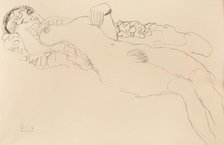 Recumbent female nude, toward the left, 1917. Creator: Klimt, Gustav (1862-1918).