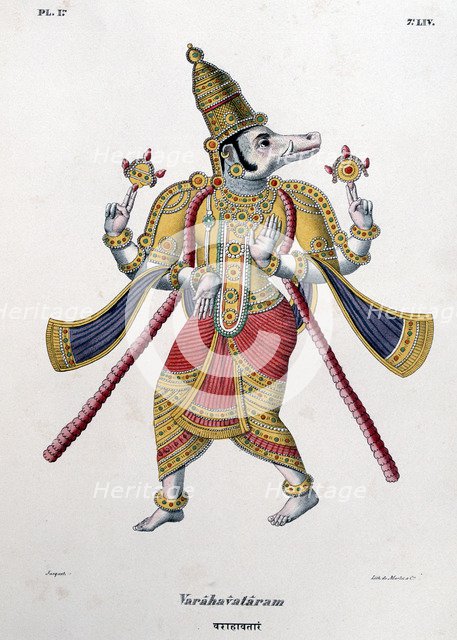 Vishnu, one of the gods of the Hindu trinity (trimurti), 1828. Artist: Anon