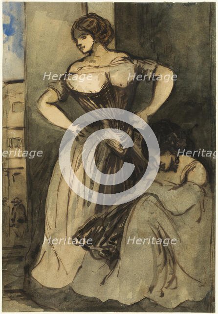 Two Women, c. 1840. Creator: Constantin Guys.