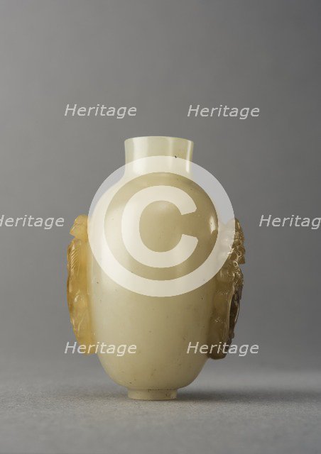 Jade snuff bottle with raised carving of animals, China, Qing dynasty, 1644-1911. Creator: Unknown.