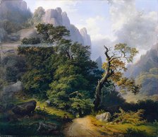 Mountain landscape, 1852. Creator: Josef Holzer.