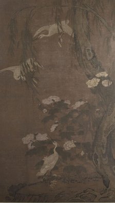 Egrets, willow and peonies, between 1700 and 1800. Creator: Unknown.
