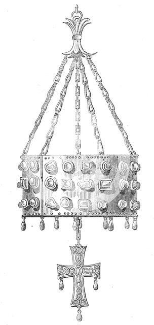 Ancient gold crown and cross found in Spain, 1860. Creator: Unknown.