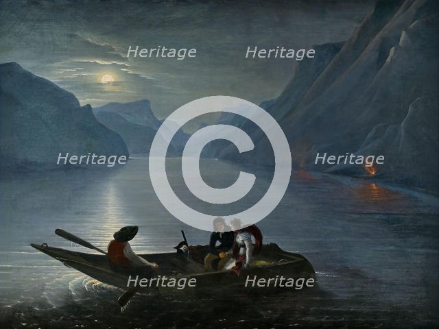 Julie and Saint-Preux on Lake Geneva, 1824. Creator: Le Prince (baron de Crespy), Charles Édouard (1784-1851).