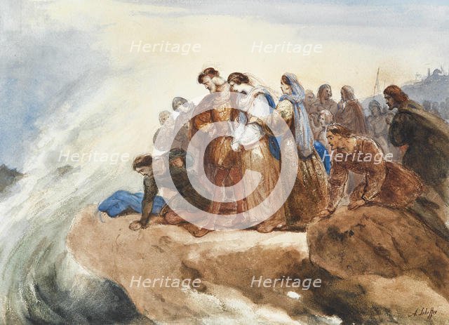 Illustration for the ballad "Der Taucher" (The Diver) by Friedrich Schiller. Creator: Scheffer, Ary (1795-1858).