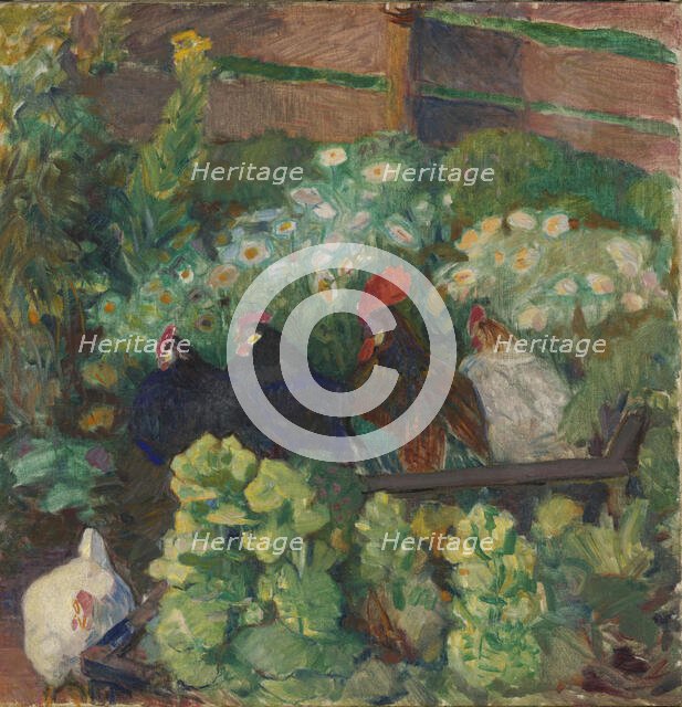 Fowls in Autumn Sun, 1906. Creator: Bernhard Folkestad.