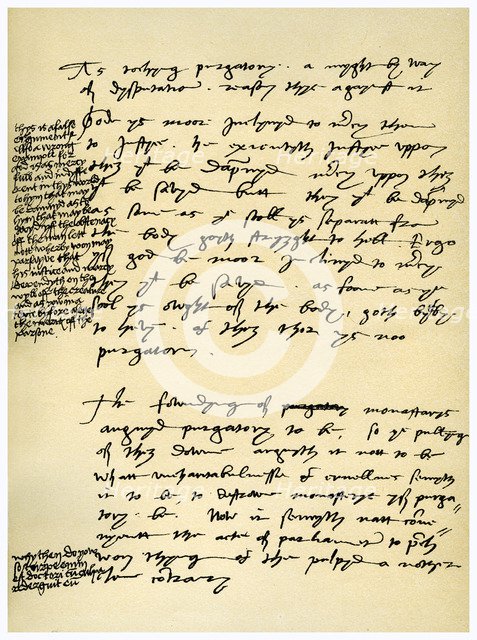 Arguments against Purgatory in the hand of Hugh Latimer, Bishop of Worcester, c1538. Artist: King Henry VIII