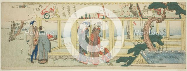 Viewing votive paintings, Japan, c. 1800. Creator: Hokusai.