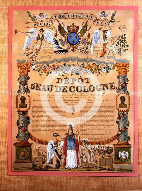 Poster 'Depot d'eau de cologne', hand painting, Paris ca. 1823.