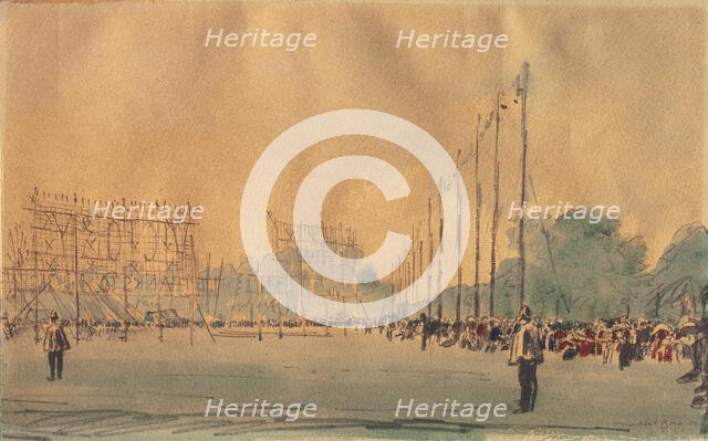 Preparing the Peace Illuminations at Hyde Park #2, 1919. Creator: David Muirhead Bone.
