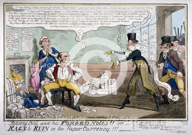'Johnny Bull and his forged notes!!!', 1819.                     Artist: George Cruikshank