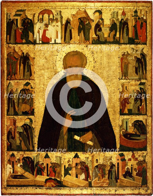 Saint Dmitry Prilutsky with scenes from his life, ca 1503. Artist: Dionysius (ca. 1450-before 1508)