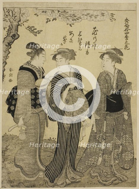 Cherry Blossoms in Spring, from the series "Choicest Odes upon Flowers of the Four..., c. 1792. Creator: Katsukawa Shuncho.