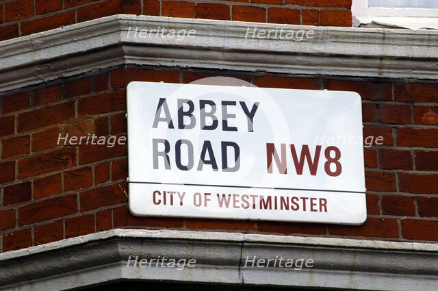 Abbey Road street sign, City of Westminister, London, England, 2008.  Creator: LTL.
