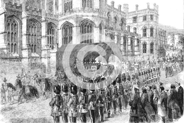 The Funeral of His Late Royal Highness the Prince Consort: the hearse at St. George's Chapel, 1862. Creator: Unknown.