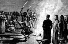 Pathan sword-dance before Prince Albert Victor at the cavalry camp, Muridki, India, 1890. Creator: R. Taylor.