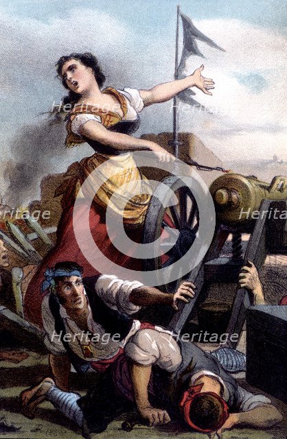 War of the Independence, siege of Zaragoza, Augustine of Aragon firing the cannon at Portillo in …