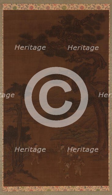 Landscape: handicraftsmen under a great pine tree, Ming dynasty, 16th-17th century. Creator: Unknown.