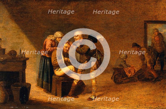 A surgeon attending to a man's head, c1630s. Creator: Pieter Jansz. Quast.