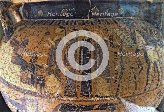 Detail of Krater with columns, represents the mission of Menelaus and Ulysses to Troy to achieve …
