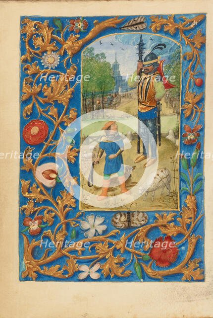 David and Goliath; Crohin-La Fontaine Hours, about 1480-1485 ?. Creator: Master of the Dresden Prayer Book or workshop (Flemish, active about 1480 - 1515).
