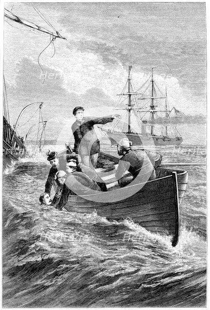 Boat of the 'Deerhound' rescuing Captain Raphael Semmes, 1864 (c1880). Artist: Unknown