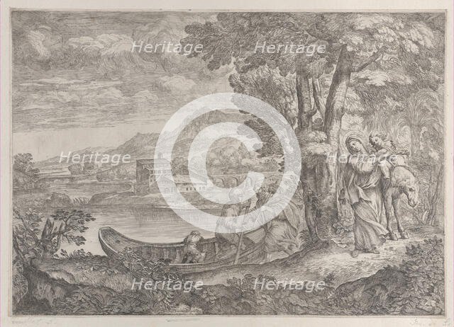 Landscape with the flight into Egypt, 1626-80. Creator: Giovanni Francesco Grimaldi.