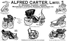 Advertisement for Alfred Carter, Ltd, Manufacturer of Invalids' Furniture, Bath Chairs, &c., 1895. Creator: Unknown.