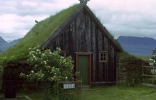 A turf church from the 1850s. Artist: Unknown