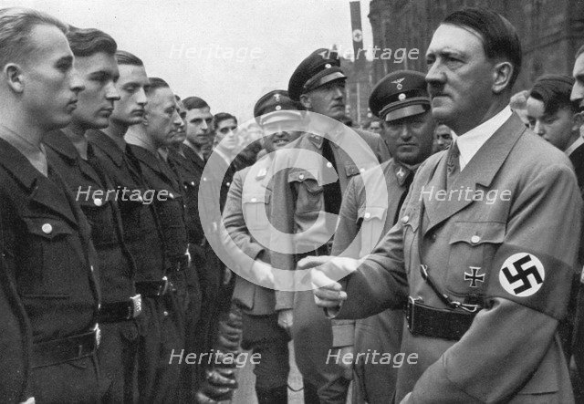 Adolf Hitler and Robert Ley, head of the German Labour Front, Nuremberg, Germany, 1935. Artist: Unknown