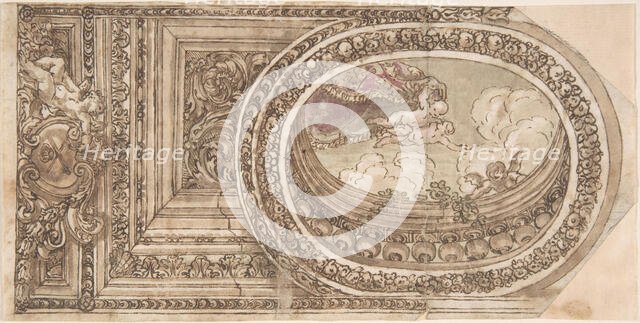 Design for a Ceiling with an Oval Trompe L'Oeil Painting, 17th century. Creator: Anon.