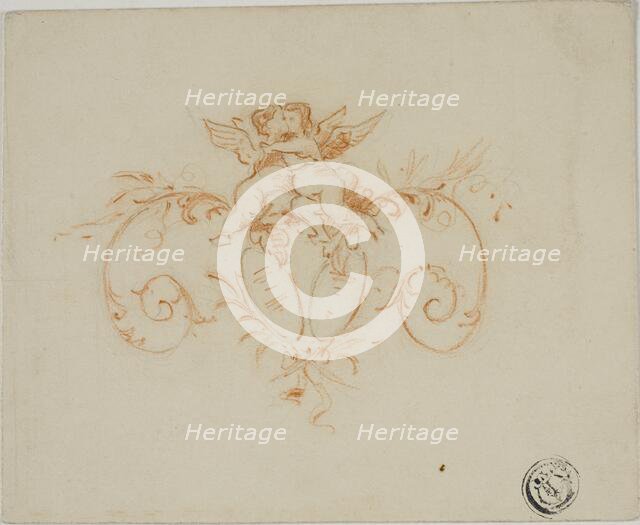 Decorative Scrolls with Two Amoretti, n.d. Creator: Unknown.