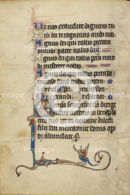 Initial O: The Lord Enthroned; Ruskin Hours, about 1300. Creator: Unknown.