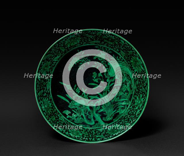 Dish with Narcissus and Rocks (interior); Floral Scrolls (exterior), 1736-1795. Creator: Unknown.