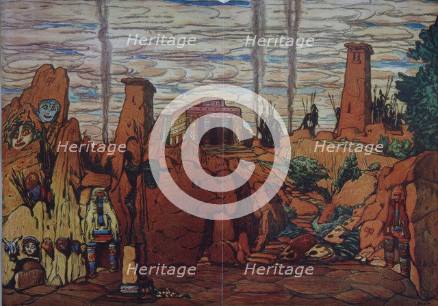 Stage design for the ballet Hélène de Sparte by E. Verhaeren and D. de Séverac, 1912. Artist: Bakst, Léon (1866-1924)