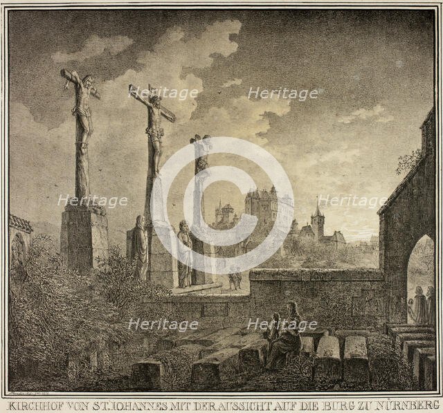 Saint John's Cemetery with a View of the City of Nuremberg, from Collection of..., 1819. Creator: Domenico Quaglio II.