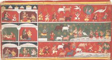 Bakasura, the Crane Demon, Arrives in Brindavan... a Dispersed Bhagavata Purana..., ca. 1700. Creator: Unknown.