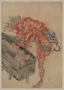 Demon, possibly Ibaraki, opening a box, Early 19th cen.. Artist: Anonymous  