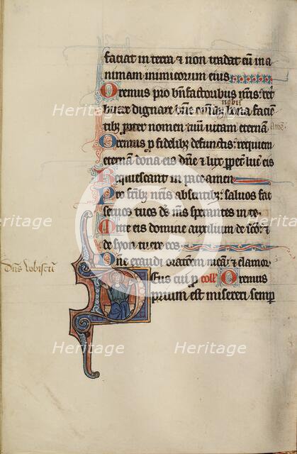 Initial D: The Lord Enthroned with Hands Open; Bute Psalter, text and illumination about 1285. Creator: Bute Master.