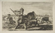 Stag at bay, from 'Animal hunts' (Chasses à différents animaux), ca. 1654. Creator: Stefano della Bella.
