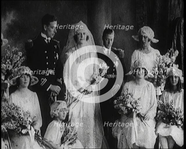 Group Posing for Wedding Photos at the Wedding of Louis Mountbatten, 1st Earl Mountbatten..., 1922. Creator: British Pathe Ltd.