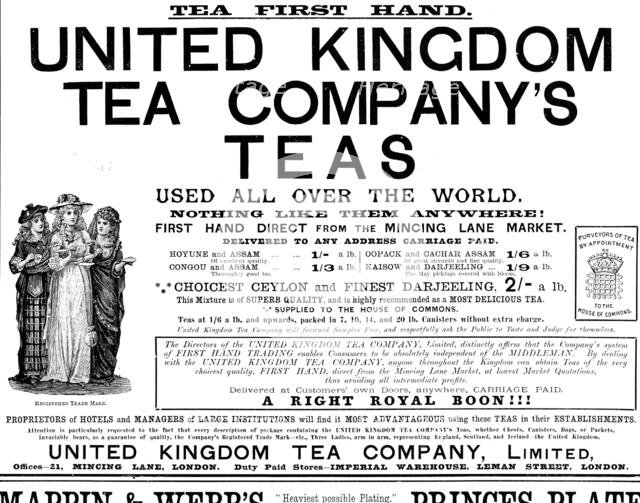 Advertisement for United Kingdom Tea Company’s Teas, 1890. Creator: Unknown.