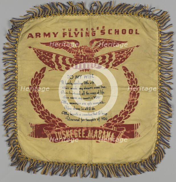 Pillow sham with Tuskegee Flying School poem, 1941-1946. Creator: Unknown.