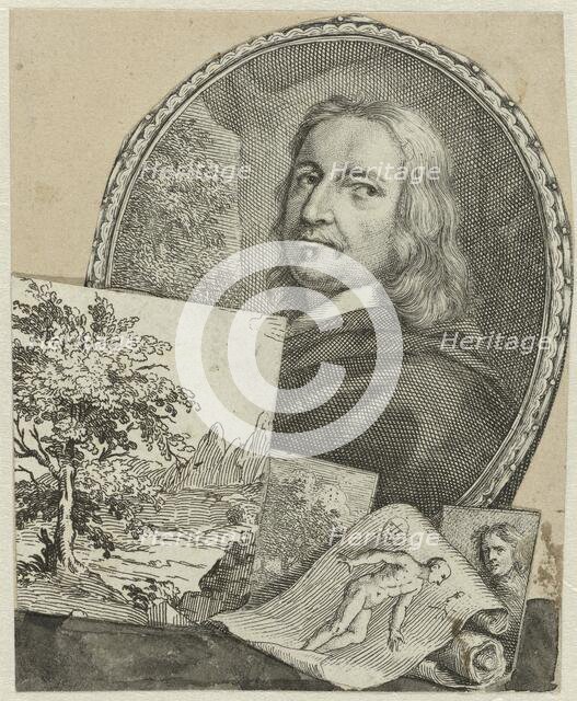 Portrait of Philippe de Champaigne in collage, 1718-1721. Creator: Arnold Houbraken.