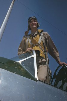 Marine Corps lieutenant studying glider piloting at Page Field, Parris Island, S.C., 1942. Creator: Alfred T Palmer.