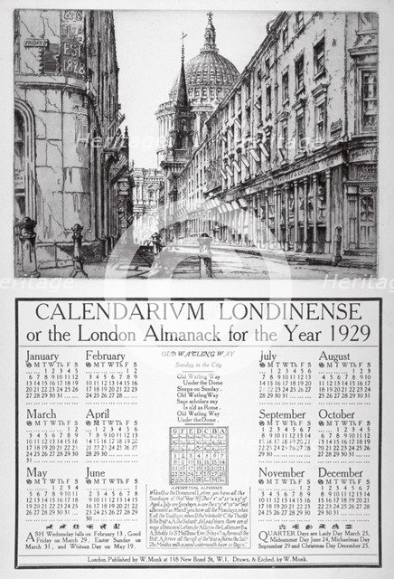 Watling Street, City of London, 1928. Artist: William Monk