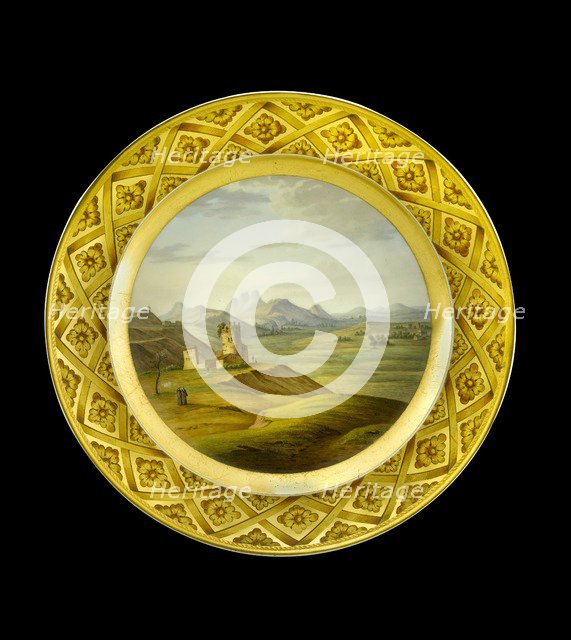 Dessert plate depicting the Lines of Torres Vedras, Portugal, 1810s. Artist: AJ Photographics.